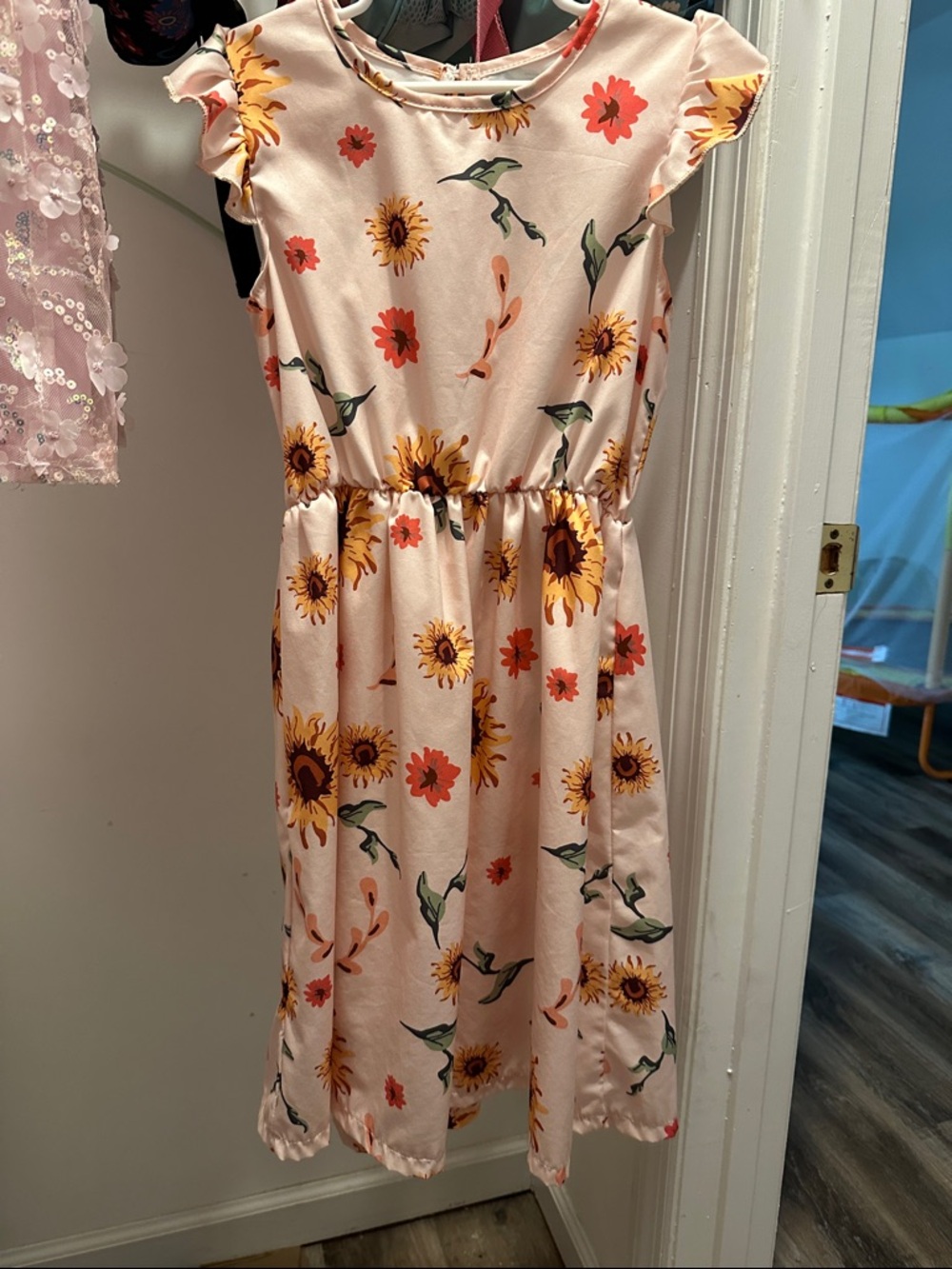 Girls' Pink Sunflower Print Dress
